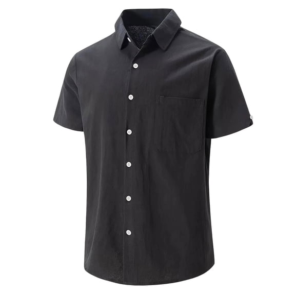 FRSASU Men's Vacation Shirts Casual Hawaiian Short Sleeve Cotton Linen Button Down Tropical Beach Tops Black
