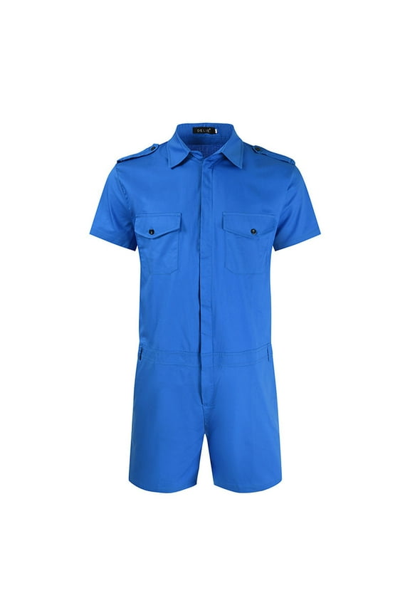 Mens Short Sleeve Coveralls Work Mechanics Jumpsuit Summer Overall Work Suit Breathable Crawl Suit Coverall Cargo for Men Blue