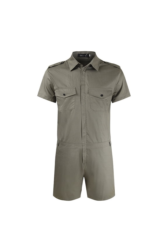 Mens Short Sleeve Coveralls Work Mechanics Jumpsuit Summer Overall Work Suit Breathable Crawl Suit Coverall Cargo for Men Gray