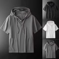 thumbnail image 1 of FRSASU Mens Short Sleeve Hoodie Soft Cotton Solid Color T-Shirt Pullover, V Neck Big Pocket Half Sleeve Summer Sweatshirt White, 1 of 5