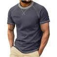 thumbnail image 1 of FRSASU Mens Short Sleeve Shirt with 3 Buttons Reverse Seam Henley Neck T-shirt Summer Casual Stylish Basic Workout Tops Dark Blue, 1 of 7