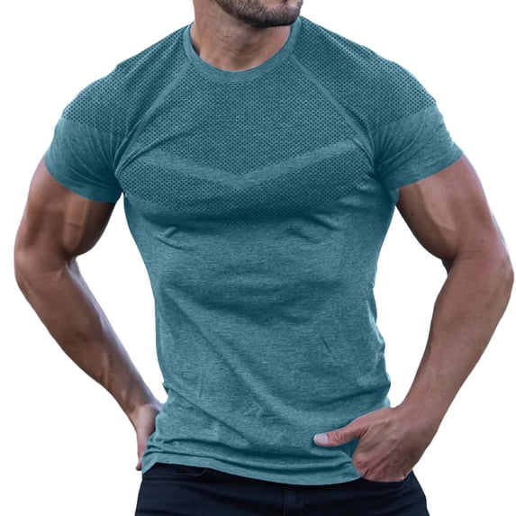 FRSASU Mens Short Sleeve T Shirt Summer Muscle Slim Fitted Crewneck Longline Tees Shirts for Gym Workout Army Green