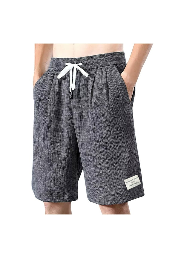 Mens Shorts, Men's Vintage Embroidered Logo Ice Silk Stylish Lace-Up Casual Shorts, with Pockets Gray