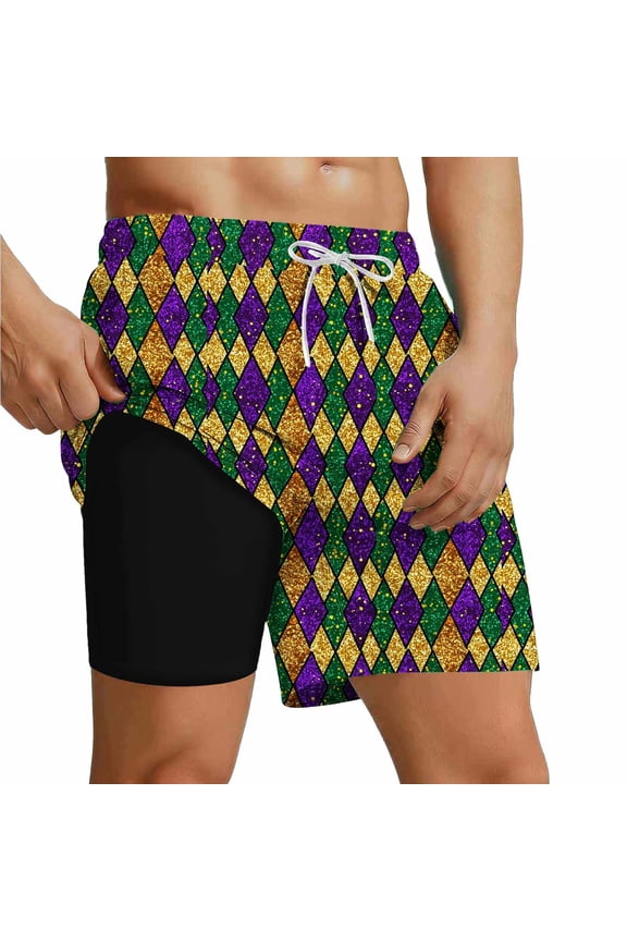 Mens Simple Geometric Patterns Beach Short Fashion Trend Streetwear Printed Summer Board Shorts Purple