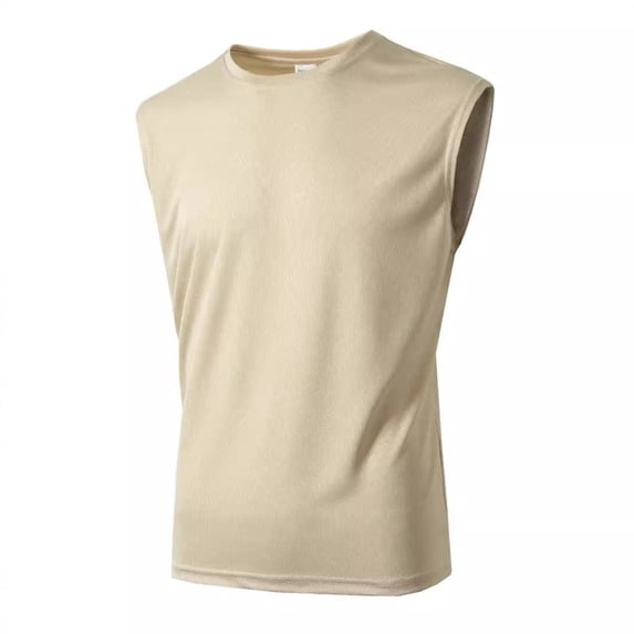 FRSASU Mens Sleeveless Tank Tops Workout Breathable Cut off Shirts Muscle Gym Mesh T Shirts Beige
