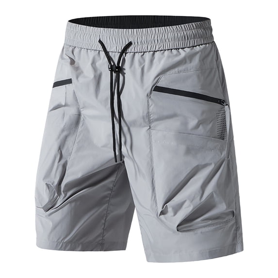 FRSASU Mens Solid Color Casual Summer Beach Shorts Elastic Waist Drawstring Cargo Quick Dry Pants with Multiple Pockets Gray