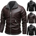 thumbnail image 1 of FRSASU Mens Solid Color Leather Jacket with Wool Collar– Fashionable Casual PU Leather Jacket Coffee, 1 of 3