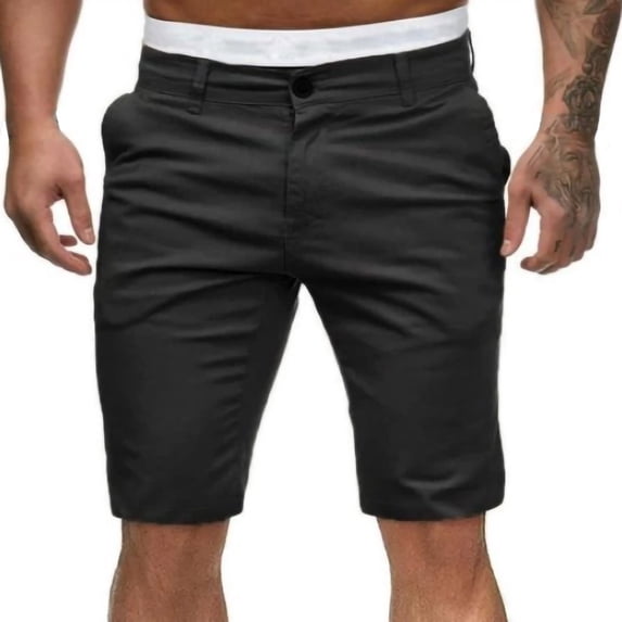 FRSASU Mens Solid Color Summer Slim Shorts Fashion Casual Trousers Button Straight Workwear Five Quarter Pants for Male Thin Shorts Black