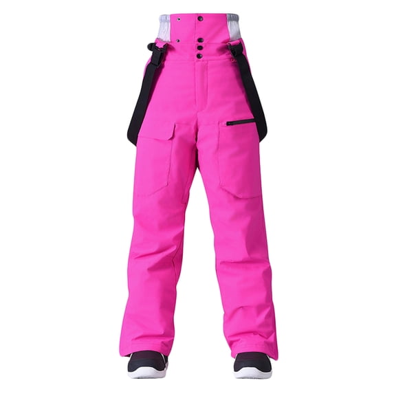 FRSASU Mens Solid Winter Thick Warm Skiing Pants Windproof Waterproof Suspender Trousers Snow Snowboard Pants Hot Pink