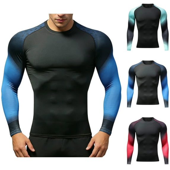 FRSASU Mens Sport Quick Dry Bodybuilding Running Shirt Long Sleeve Compression Top Gym T Shirt Men Fitness Tight Rashgard Red