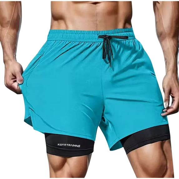 FRSASU Mens Sport Shorts 2 in 1 Running Workout Athletic Drawstring Basketball Shorts Sky Blue
