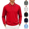 thumbnail image 1 of FRSASU Mens Spring Long Sleeve Polo Shirt Breathable Business Stripe Edge Solid Color Outdoor Golf Shirts Tops White, 1 of 9