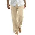 thumbnail image 1 of FRSASU Mens Spring Summer Beach Casual Loose Pants Leisure Solid Color Straight Trousers Mens Fashion Trousers Khaki, 1 of 6