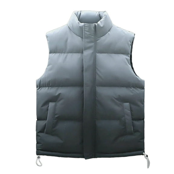 FRSASU Mens Stand Collar Gradient Down Vest Vintage Soft Casual Thicken Zipper Sleeveless Jacket Black