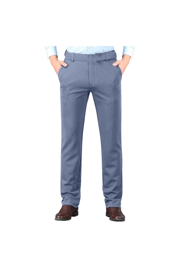 Mens Stretch Dress Pants Classic-Fit Expandable-Waist Flat Front Suit Pants for Men Gray