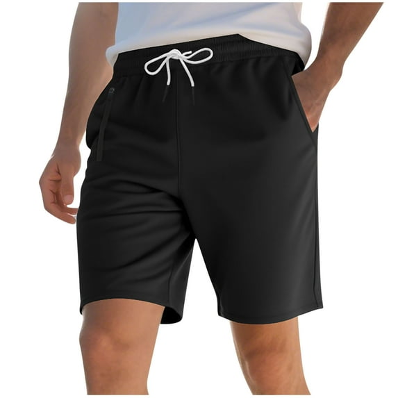 FRSASU Mens Summer Shorts Solid Color Gym Workout Shorts with Zipper Pockets Beach Quick Dry Bermudas for Men Black