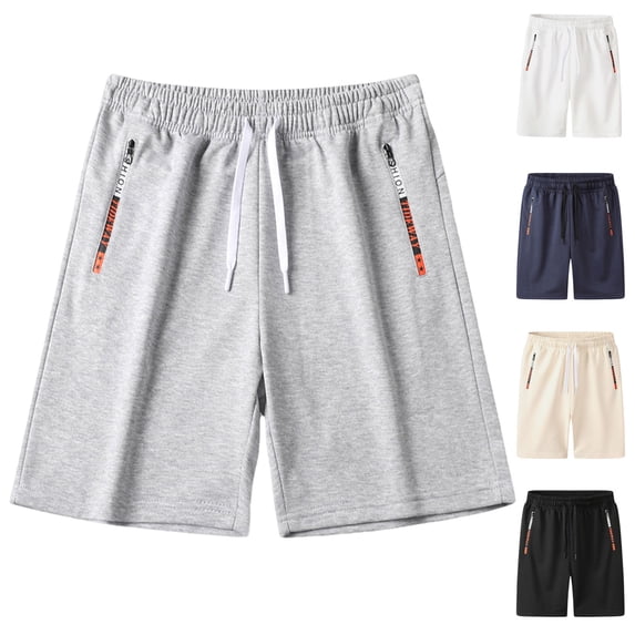 FRSASU Mens Sweat Shorts 7" Above Knee Workout Gym Shorts Lounge Shorts with Zipper Pockets White