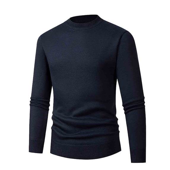 FRSASU Mens Sweater Solid Color Long Sleeve Basic Tops Casual Pullovers Warm Knitwear Sweater Navy