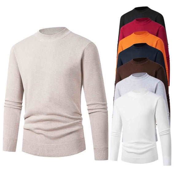 FRSASU Mens Sweater Solid Color Long Sleeve Basic Tops Casual Pullovers Warm Knitwear Sweater White