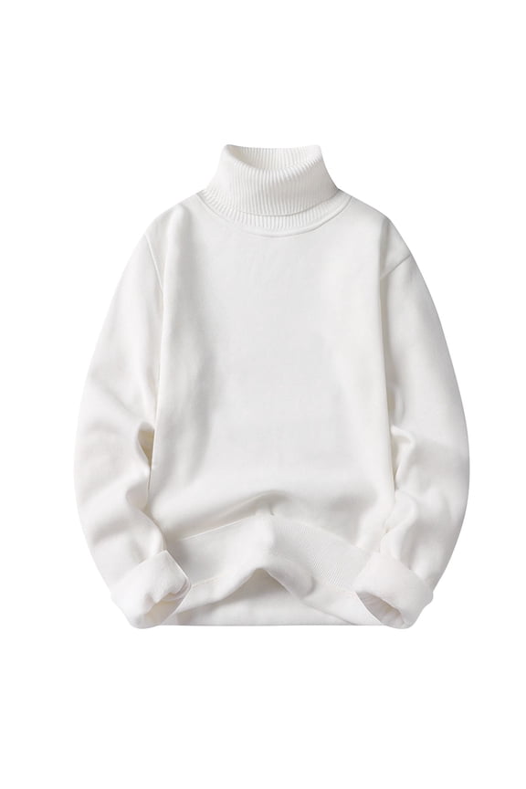 Mens Sweaters Turtleneck Cable Knitted Pullover Long Sleeve Slim Fit Chunky Casual Fall Winter Warm Sweater White