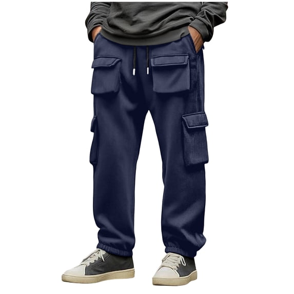 FRSASU Mens Sweatpants, Fleece Cargo Joggers for Men with Muti Pockets Navy