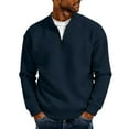 thumbnail image 1 of FRSASU Mens Sweatshirts Casual Stand Collar Quarter Zip Pullover Fall Waffle Sweaters Long Sleeve Shirts Tops Navy, 1 of 5