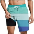 thumbnail image 1 of FRSASU Mens Swim Trunks Bathing Suit 9 Inch Inseam Compression Liner Beach Long Board Shorts Swimsuit Anti-Chafe Quick Dry Strip Graphics Blue, 1 of 6