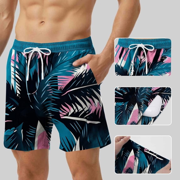 FRSASU Mens Swim Trunks Coconut Print Short with Compression Liner Quick Dry Beach Shorts with Pockets Sky Blue
