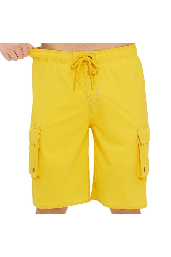 Mens Swim Trunks No Liner 9 inch Bathing Suit Quick-Dry Swim Shorts Cargo Pockets Yellow
