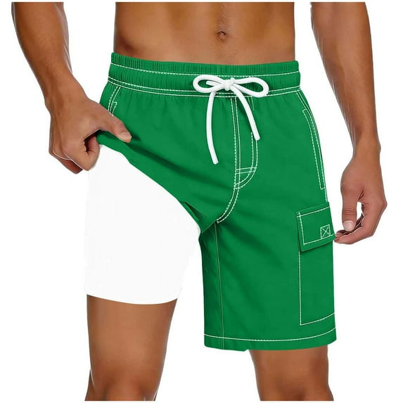 FRSASU Mens Swim Trunks with Compression Liner 9 inch Bathing Suit Quick-Dry Swim Shorts Cargo Pockets Green