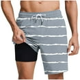 thumbnail image 1 of FRSASU Mens Swim Trunks with Compression Liner and Strip Print 9 Inch Stretch Quick Dry Swim Shorts with Zipper Pockets Swimwear Gray, 1 of 6