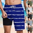 thumbnail image 1 of FRSASU Mens Swim Trunks with Compression Liner and Strip Print 9 Inch Stretch Quick Dry Swim Shorts with Zipper Pockets Swimwear White, 1 of 6