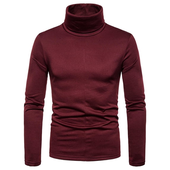 FRSASU Mens T-Shirt Long Sleeve Mock Turtleneck Pullover Sweater Fashion thermal Solid Slim Fit Basic Tops Wine