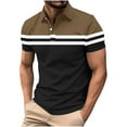 thumbnail image 1 of FRSASU Mens T-Shirts Short Sleeve Button Casual Stylish Basic Tees Work Striped Shirts Henley Summer Lightweight Stretch Top Coffee, 1 of 5