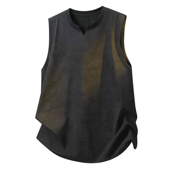 FRSASU Mens Tank Tops Summer Sleeveless Muscle Shirts Loose Fit Tee Solid Color Distressed Shirt Casual Fashion Shirt Black