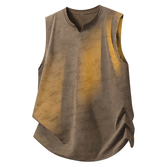 FRSASU Mens Tank Tops Summer Sleeveless Muscle Shirts Loose Fit Tee Solid Color Distressed Shirt Casual Fashion Shirt Coffee