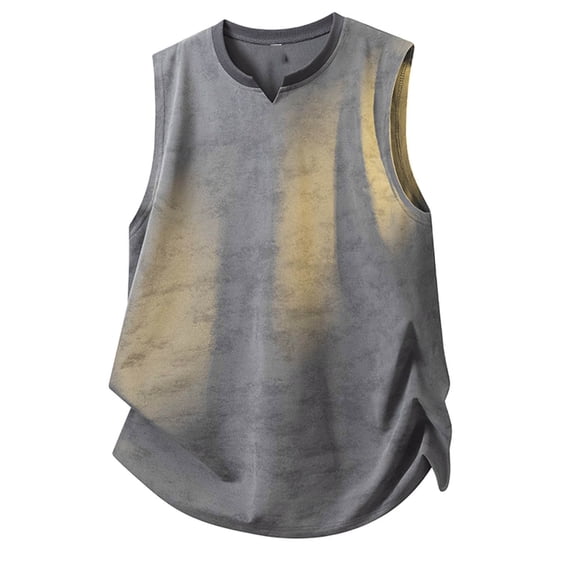 FRSASU Mens Tank Tops Summer Sleeveless Muscle Shirts Loose Fit Tee Solid Color Distressed Shirt Casual Fashion Shirt Dark Gray