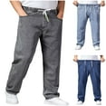thumbnail image 1 of FRSASU Mens Thick Legs Big Pants Wide Legs Jeans Men's Straight Loose Stretch Elastic Waist Drawstring Big Feet Long Pants Light Blue, 1 of 5