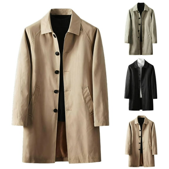 FRSASU Mens Trench Coat Single Breasted Lapel Mid Long Jacket Fall Casual Vintage Windbreaker Overcoat with Pocket Khaki