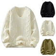 thumbnail image 1 of FRSASU Mens V Neck Pullover Chunky Sweaters Ribbed Knitted Cable Oversized Pullovers Tops Black, 1 of 6