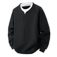 thumbnail image 1 of FRSASU Mens V Neck Pullover Top Waffle Casual Textured Pullover Long Sleeve Slim Fit Fall Sweatshirts Black, 1 of 2