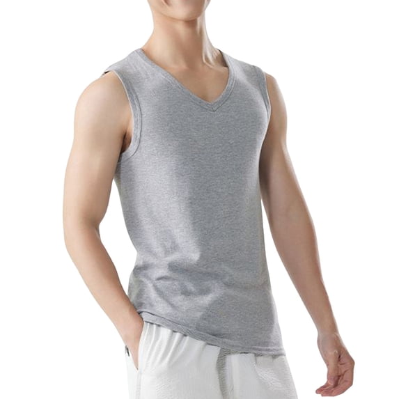 FRSASU Mens V Neck Tank Tops Cotton Sleeveless Big and Tall Muscle Moisture Wicking Shirts Gym Workout Tee Gray
