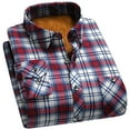 thumbnail image 1 of FRSASU Mens Velvet Lapel Jacket Cozy Warm Lined Overshirt Shirts for Men Long Sleeve Casual Plaid Top Red, 1 of 6