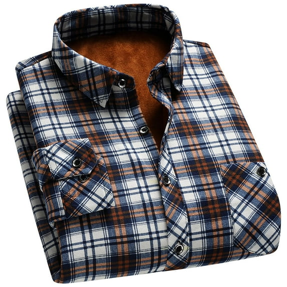 FRSASU Mens Velvet Lapel Jacket Cozy Warm Lined Overshirt Shirts for Men Long Sleeve Casual Plaid Top Yellow