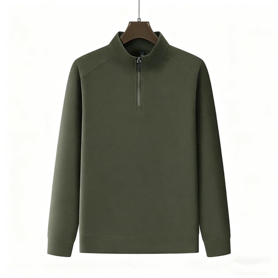 FRSASU Mens Velvet T-Shirts Quarter Zip Slim Fit Top Stylish Long Sleeve Stand up Collar Velour Pullover Shirts Army Green