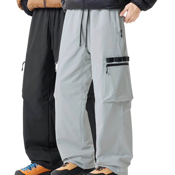FRSASU Mens Waterproof Hiking Pants Outdoor Snow Ski Fishing Fleece Lined Insulated Soft Shell Winter Pants Gray