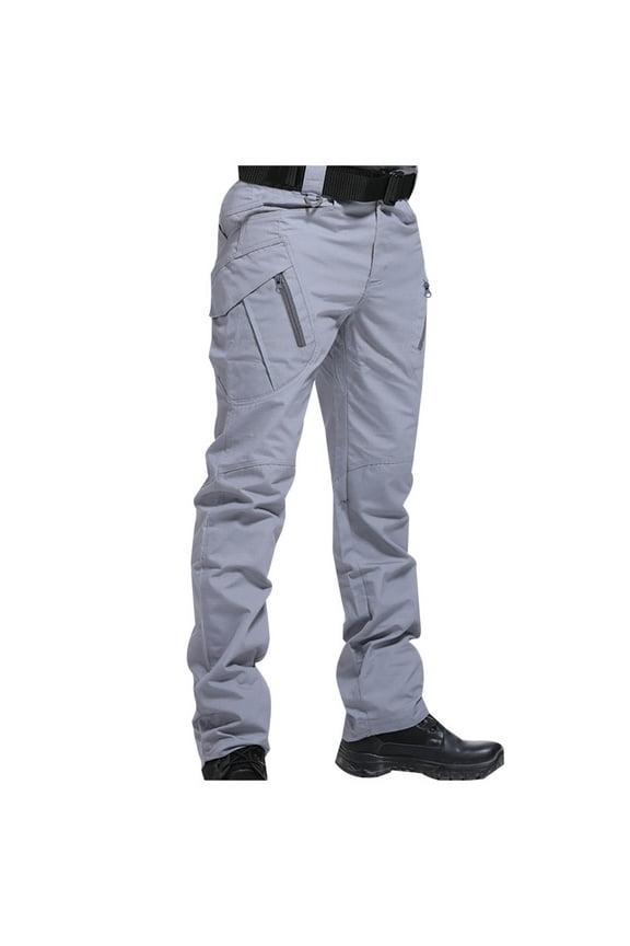 Mens Wear Resistant Work Pant Multi-pocket Straight Cargo Trousers Outdoor Jogging Tactical Pants Spring Autumn Casual Trousers Gray