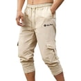 thumbnail image 1 of FRSASU Mens Workout Jogger 3/4 Capri Pants Drawstring Elastic Waist Running Pant with Multi Pockets Khaki, 1 of 7