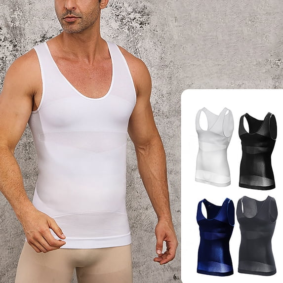 FRSASU Men's Compression Tank top Slimming Undershirt Body Shaper Sleeveless Shapewear Base Layer Sport Tops White