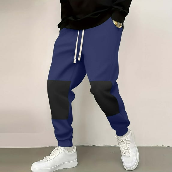 FRSASU Mens color blocking Joggers Pants Casual Cargo Pants Drawstring Elastic Waist Baggy Tapered Sweatpants with Pockets Navy